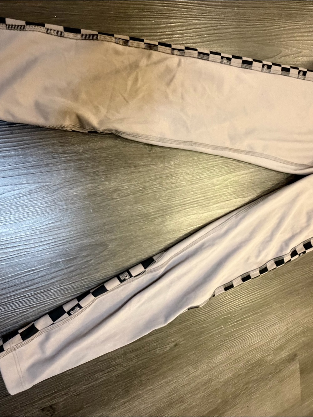 PINK Victoria's Secret Light Gray Leggings with Black Checker Side Stripe